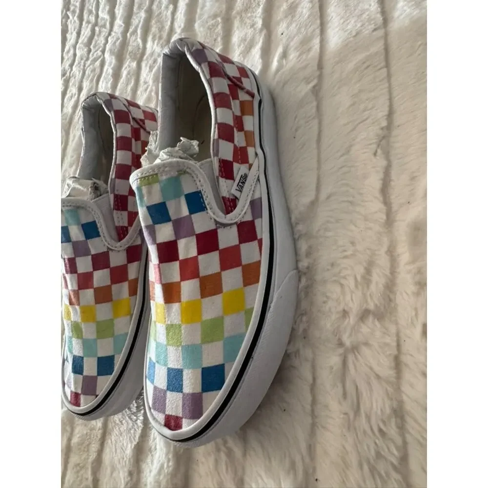 Vans Classic Slip-On Rainbow Checkerboard Canvas Shoes Men's 5.5 Women's 7